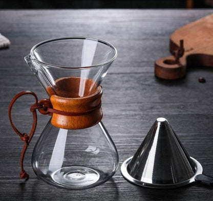 Pissente 400ml Pour Over Coffee Maker, High Temperature Resistant Glass Dripper with Stainless Steel Filter
