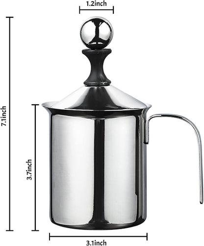 14-Ounce Stainless Steel Manual Milk Foamer, Hand Pump Frothing Pitcher for Cappuccino and Latte