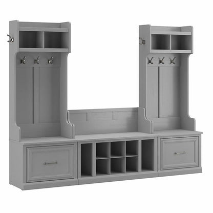 Bush Home Woodland Entryway Storage Set with Hall Trees and Shoe Bench with Drawers in Cape Cod Gray | Mudroom Organizer for Footwear, Clothing