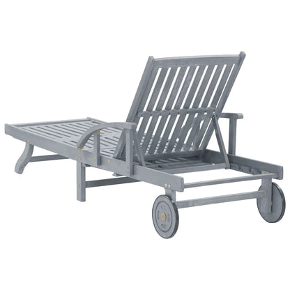 Molumvel Outdoor Sun Lounger, Extra Long Patio Chaise Lounge with Adjustable Backrest and Wheels, Solid Acacia Wood Recliner for Garden, Poolside, Deck, Gray