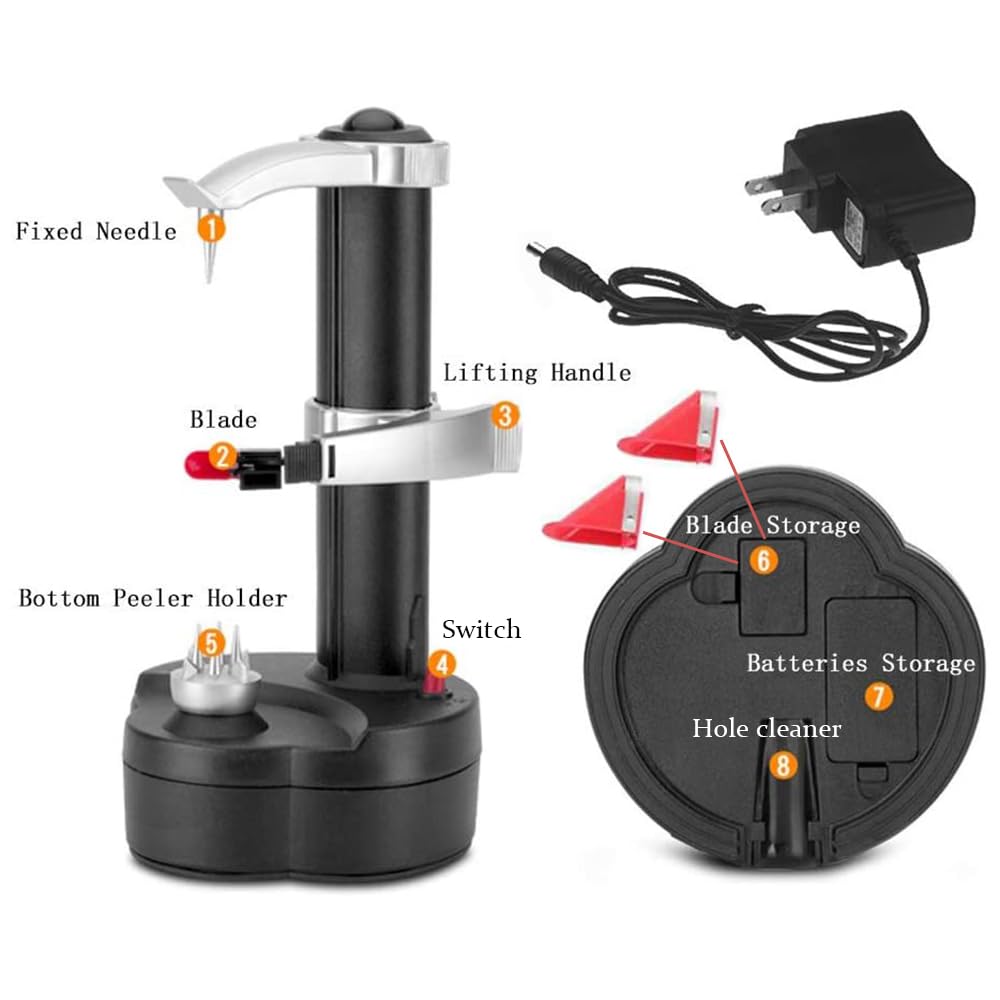 AIHANCH Electric Potato Peeler Automatic Potato Peeler Machine, Electric Peeler Fruits and Vegetables, Apple Peeling Machine for Kitchen [1 Adapter 2 Extra Blades] with Apple Corer (Black-C)