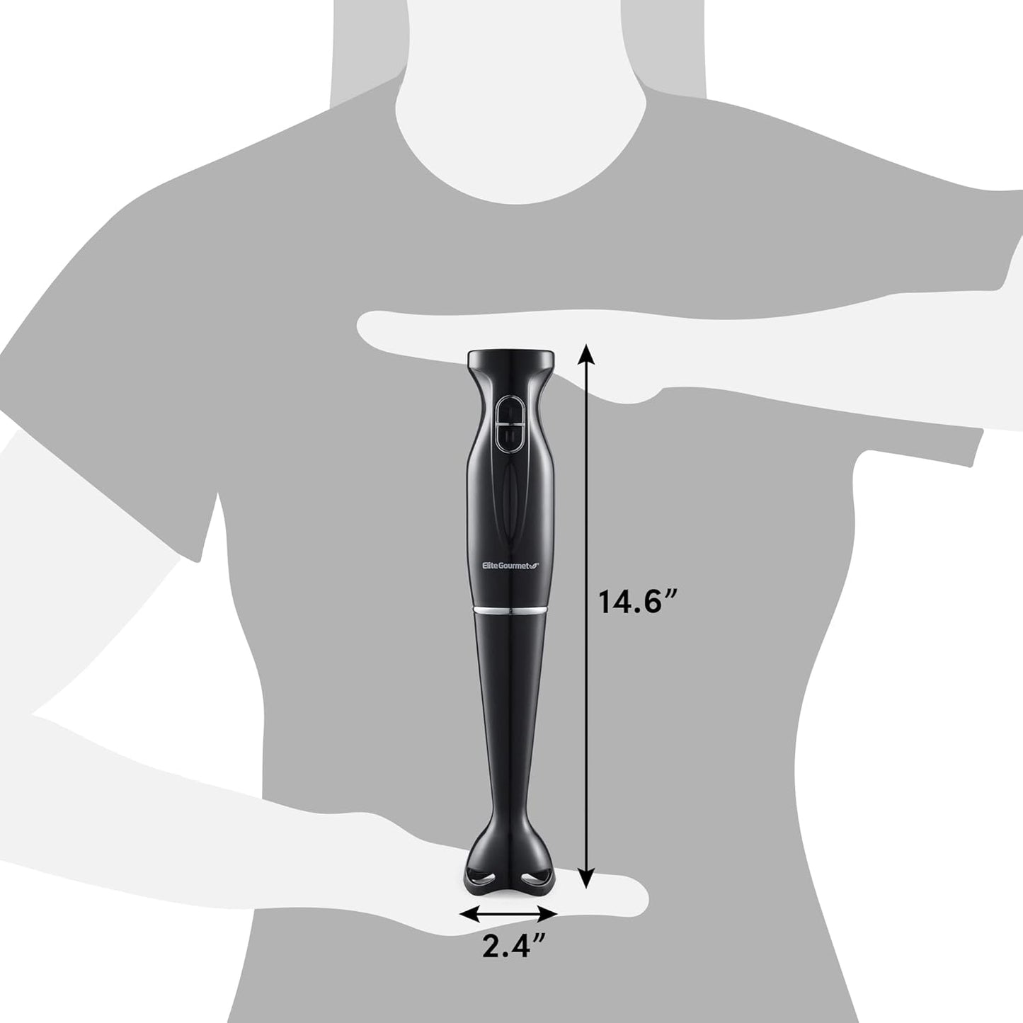 Elite Gourmet EHB1023 Immersion Hand Blender, 300 Watts, 2 Speed Mixing with Detachable Blades, Black