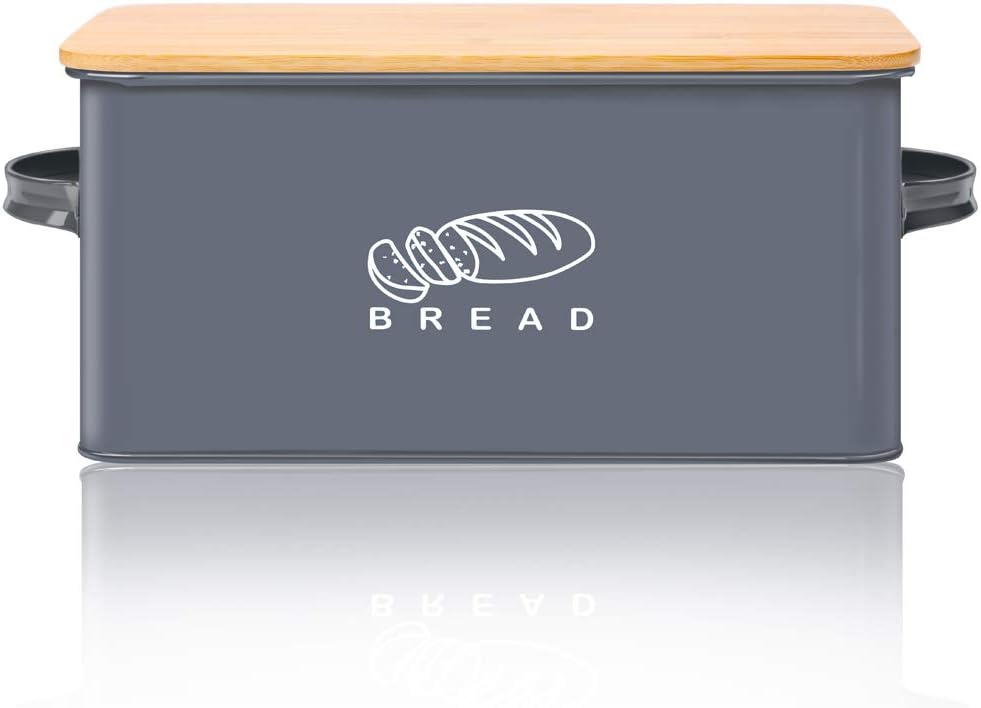 Bread Box for Kitchen Countertop - GA Homefavor Bread Bin with Bamboo Lid, 11.56" x 6.7" x 5.5", Grey