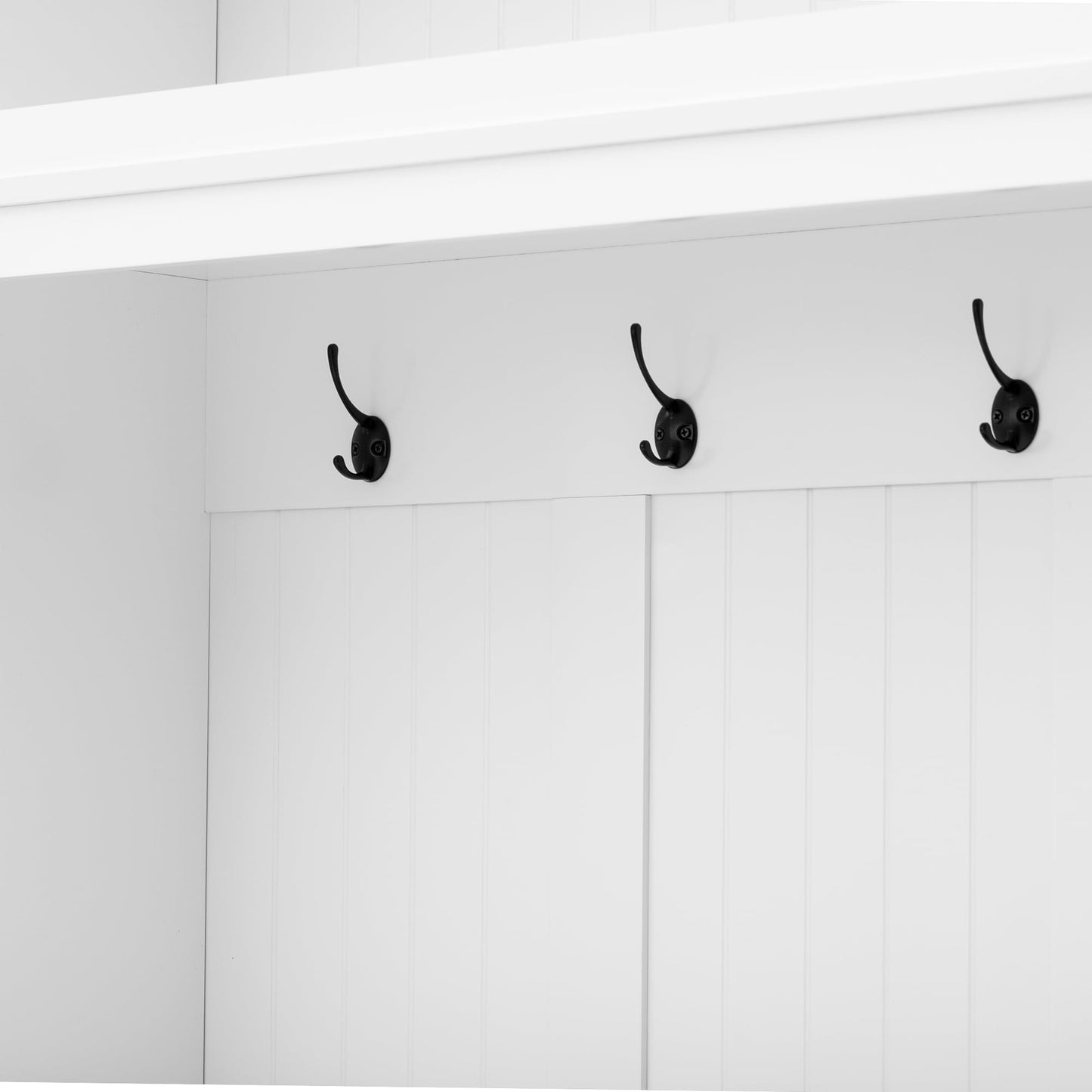 Merax 3-in-1 Hall Tree with Overhead Storage Cabinet, Adjustable Side Shelves,4 Hooks,2 Spacious Drawers,Grooved Back Panel Design, Contrasting Seat Bench,Multifunctional Entryway Organizer, White