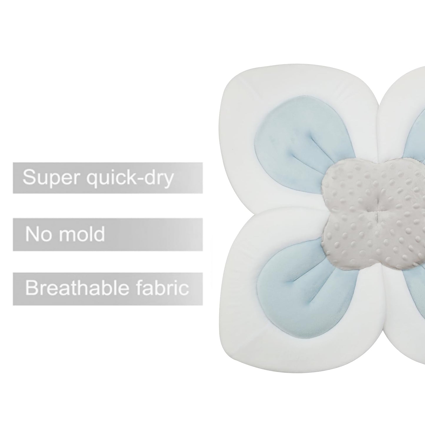 PandaEar Baby Bath Pad for Infant Newborn | Soft Flower Petals for Sink Bathtub Essentials Shower Gift (Blue)