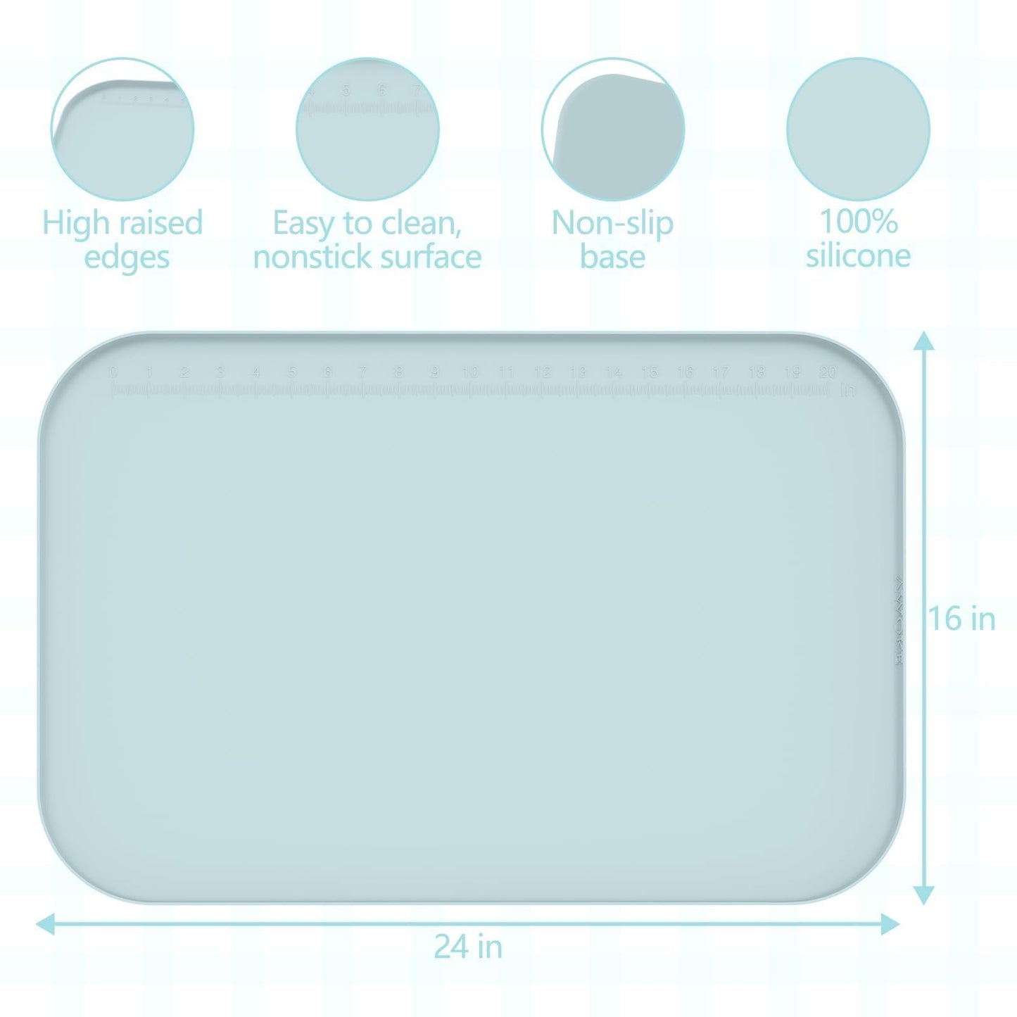 AWOKE 24"x16" Silicone Mats for Crafts with 0.7" High Edges, Large Leak-Proof Art Mat for Resin, Painting, Clay, Slime, Non-Stick & Non-Slip Table Protector for Kids & Adults, Easy to Clean (Blue)