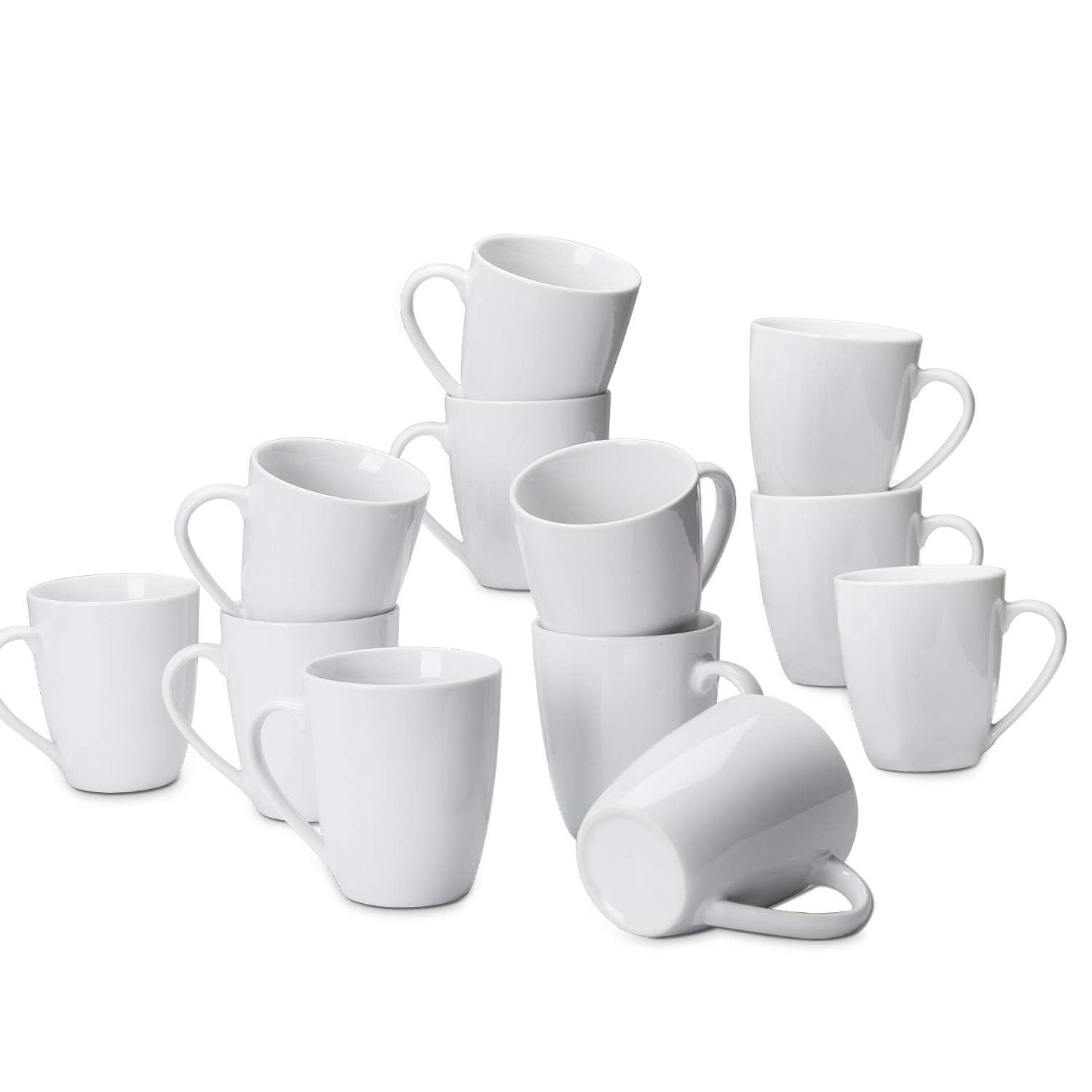 12 oz, 12 Count Amazon Basics Porcelain Heat Resistant Coffee Mugs, Microwave and Oven Safe, White