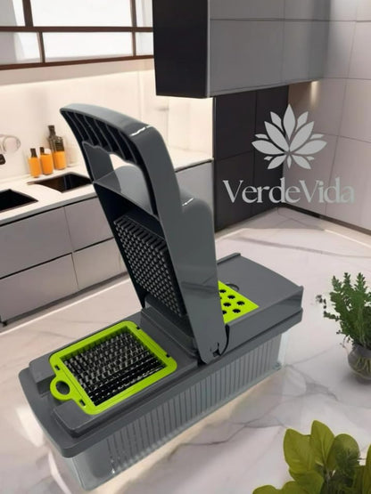 VerdeVida Vegetable Chopper, Food Chopper & Spiralizer, 15-in-1, 8 Stainless Steel Blades, Black