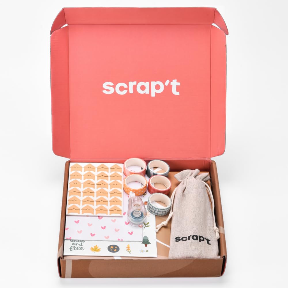 Scrapbook Kit - 80 Page Photo Album DIY Scrapbook - Holds 300+ Photos, with Metallic Pens, 150+ Stickers, Glue Pen, Washi Tapes, Backing Paper, Photo Corner Stickers (Starter Kit - 8 x 8 Inch, Kraft)