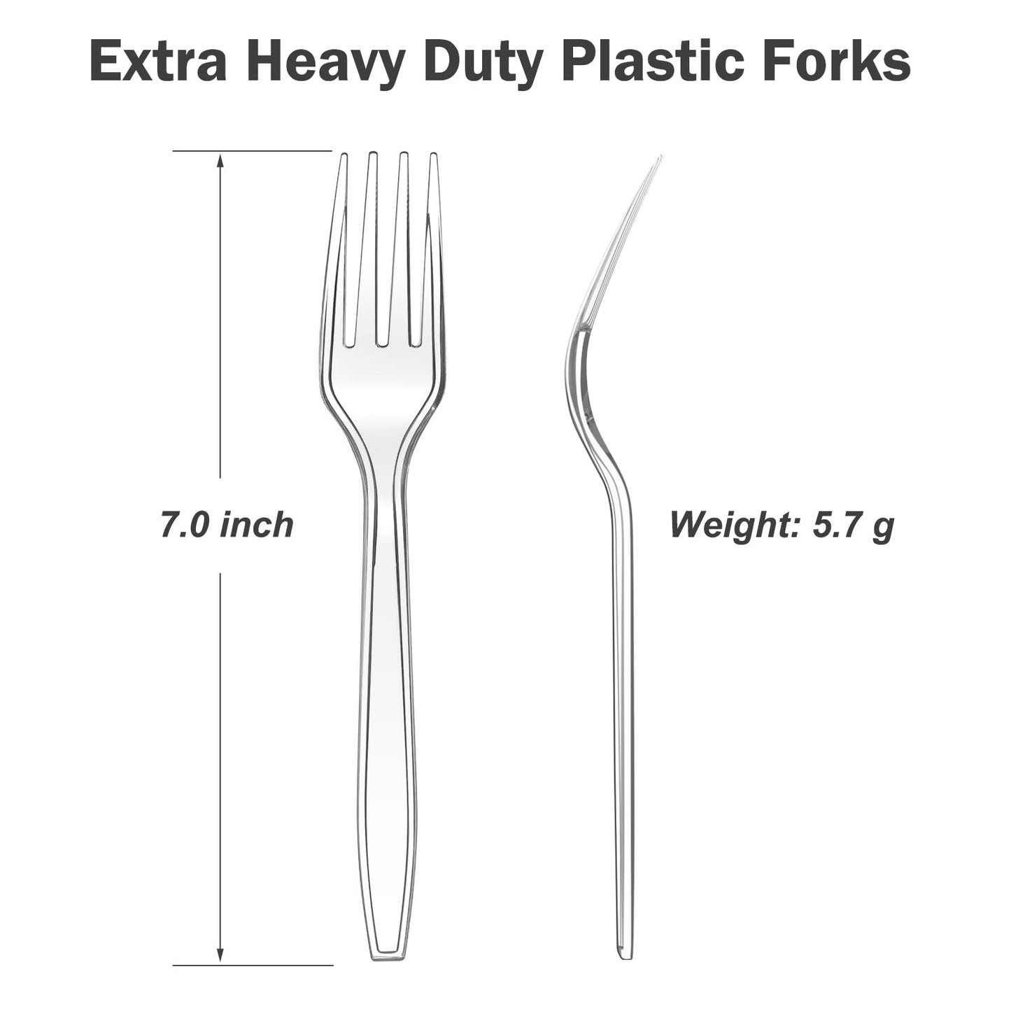 Dealusy 100 Count Extra Heavy Duty Clear Plastic Forks Disposable, BPA-Free, Heat Resistant, Solid and Durable Disposable Forks Bulk, Premium Plastic Forks heavy duty for Party Supply