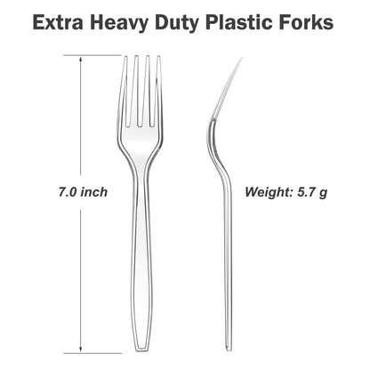 Dealusy 100 Count Extra Heavy Duty Clear Plastic Forks Disposable, BPA-Free, Heat Resistant, Solid and Durable Disposable Forks Bulk, Premium Plastic Forks heavy duty for Party Supply
