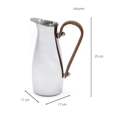 Stainless Steel Silver Water Pitcher Carafe with Leather Handle 10"H by Gute - Elegant Mirror Finish Bell Shaped Jug, For Hot/Cold Water, Iced Tea, Coffee, Sangria, Lemonade, and Flowers 42oz Capacity
