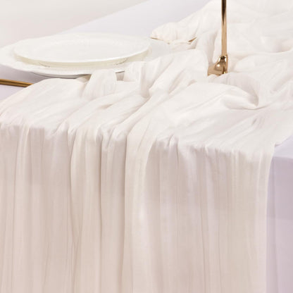 Socomi Cheesecloth Table Runner - 6pcs Ivory White Boho Rustic 120 Inch for Weddings & Events