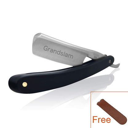Grandslam Pro Natural Wooden Handle 420 Steel Straight Razor, 2 Layers Long Leather Canvas Strop, Sharpening Stone,2 Side Grit 3000 Waterstone Knife Sharpener