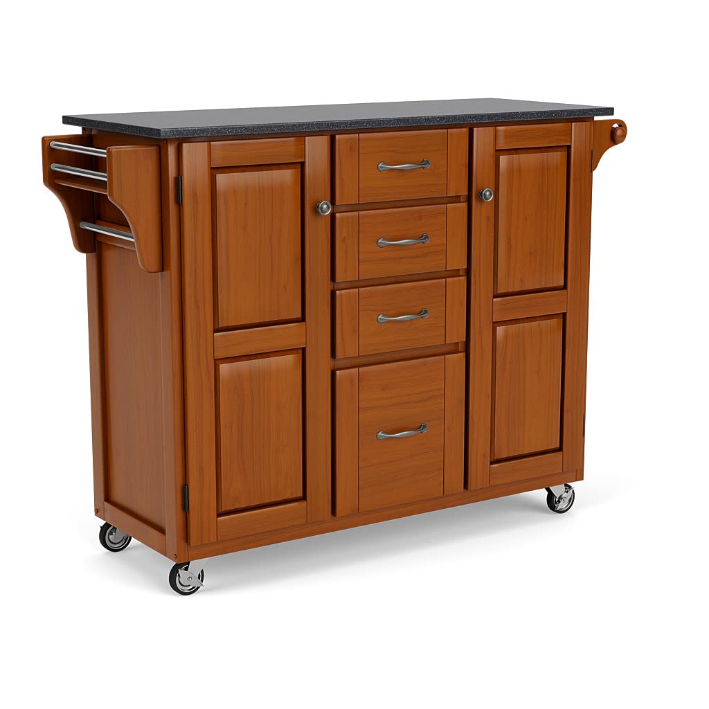 Home Styles Create-a-Cart Cottage Oak Kitchen Cart with Black Granite Top, with Solid Wood Construction, Adjustable Shelves, Towel Bar, Locking Casters, and Spice Rack