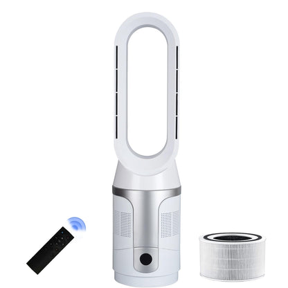 Voagupa Bladeless Tower Fan and Air Purifier, True H13 HEPA Filter, 90° Oscillating Bladeless Fan with Remote and Touch control, 9H Timer, Floor Fans for Bedroom Home Office Use, Silver White