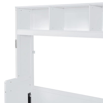 Ball & Cast Murphy Bed Queen Size Wall Beds with Closet and Storage Drawers,Wood Hideaway Platform Bedframe w/Lock,can be Folded,Easy Assembly,for Kids Bedroom,Student Dorms,White