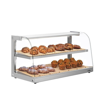 Pemberly Row Glass Countertop Dry Bakery Display Case, 40 in, 5.3 cu. ft. Capacity, Curved Glass, LED Lighting, Stainless Steel and Bamboo Design, Easy-Clean for Pastries and Bread