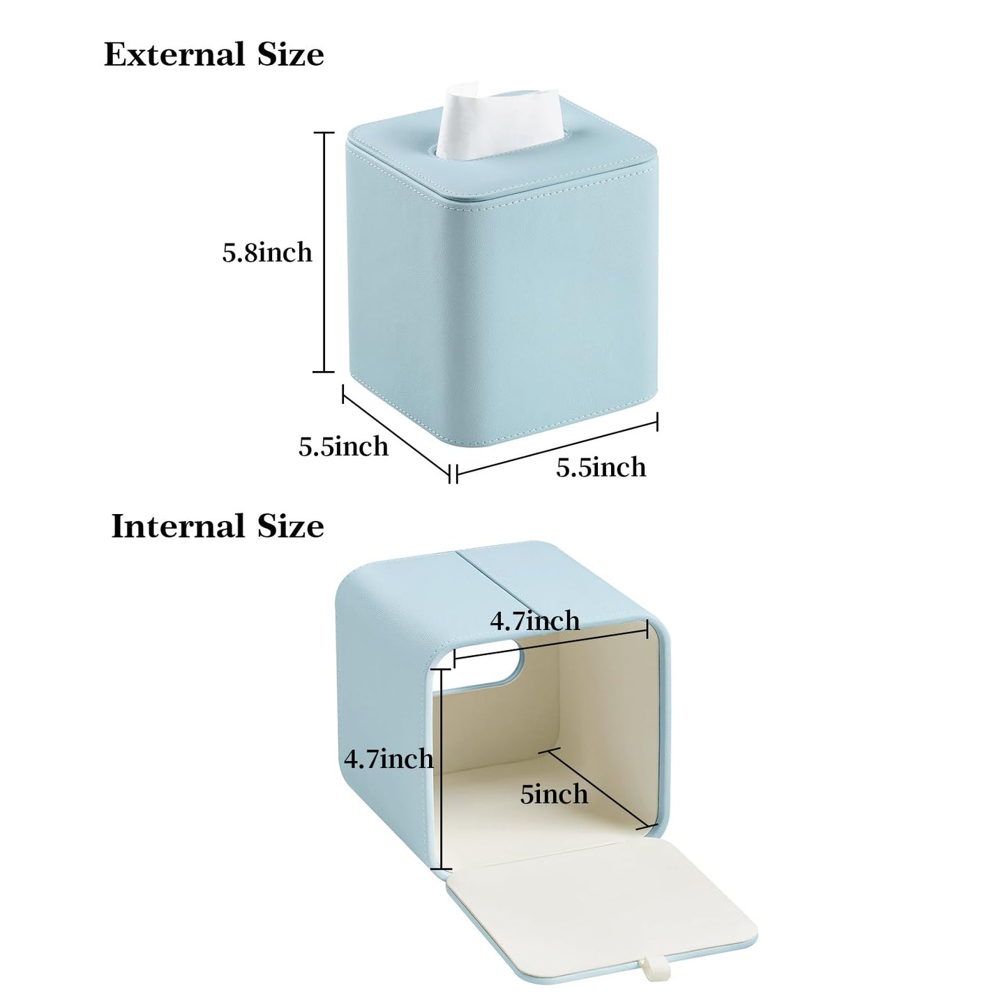 MEIBOOCH PU Leather Tissue Box Cover with Magnetic Closure, Square Tissue Box Holder with Rounded Edges Design (Blue, Square)