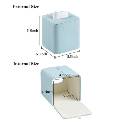 MEIBOOCH PU Leather Tissue Box Cover with Magnetic Closure, Square Tissue Box Holder with Rounded Edges Design (Blue, Square)