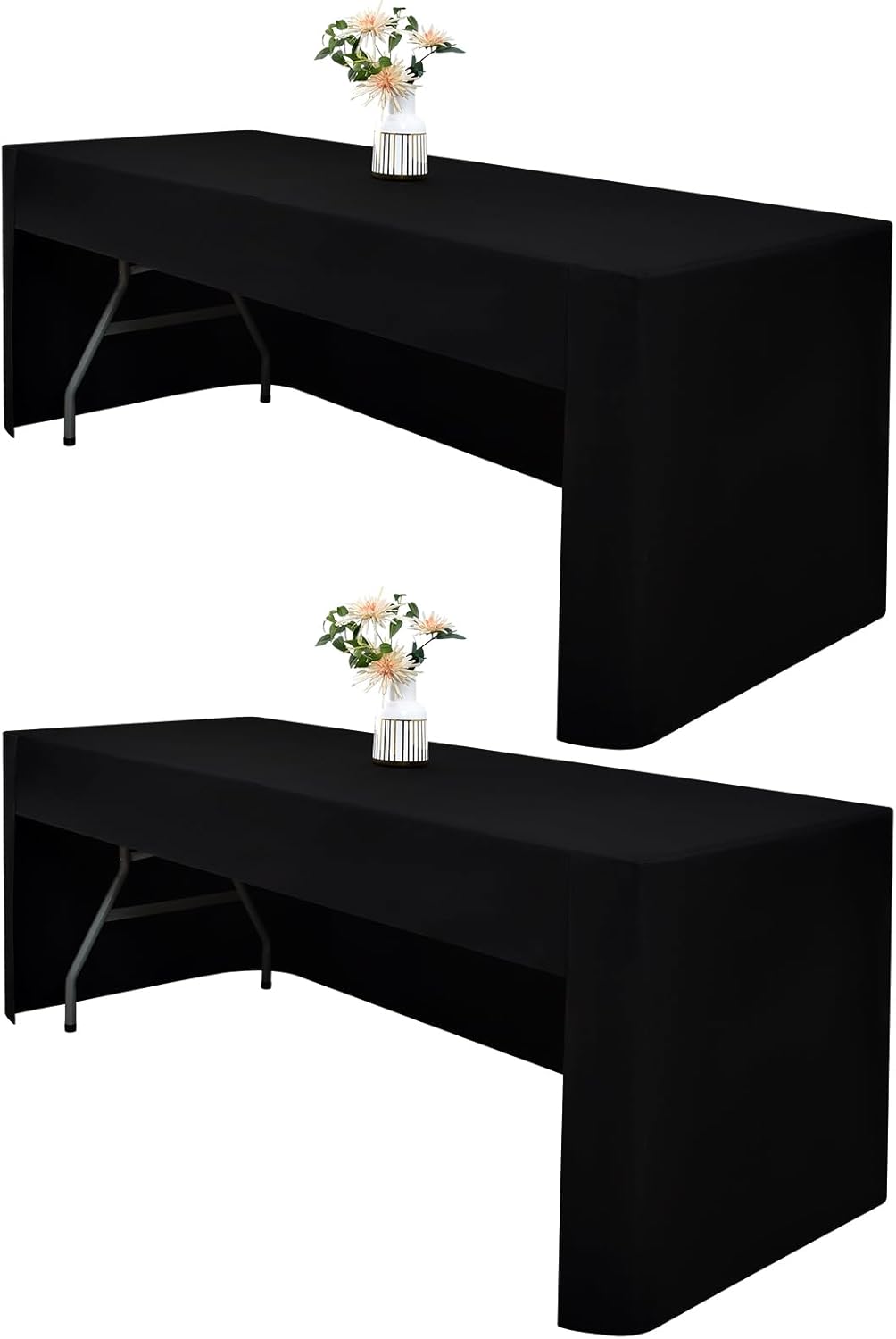 2 Pack 4ft (48x24 Inch), 3-Sided Wolkemer Open Back Fitted Tablecloth Rectangle Vendor Table Cloth Washable Black