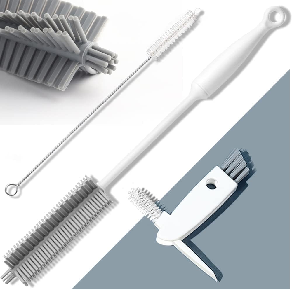 Bottle Cleaning Brush Set, 3pcs Long Handle Silicone Cleaner Brushes + Thermos Lid Cup Brush + Drinking Straw Brush