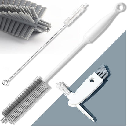 Bottle Cleaning Brush Set, 3pcs Long Handle Silicone Cleaner Brushes + Thermos Lid Cup Brush + Drinking Straw Brush