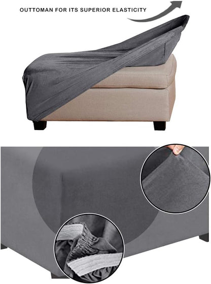 VIENLOVE Rectangle Ottoman Slipcover Luxury Suede Footstool Protector Covers Stretch with Elastic Bottom Feature
