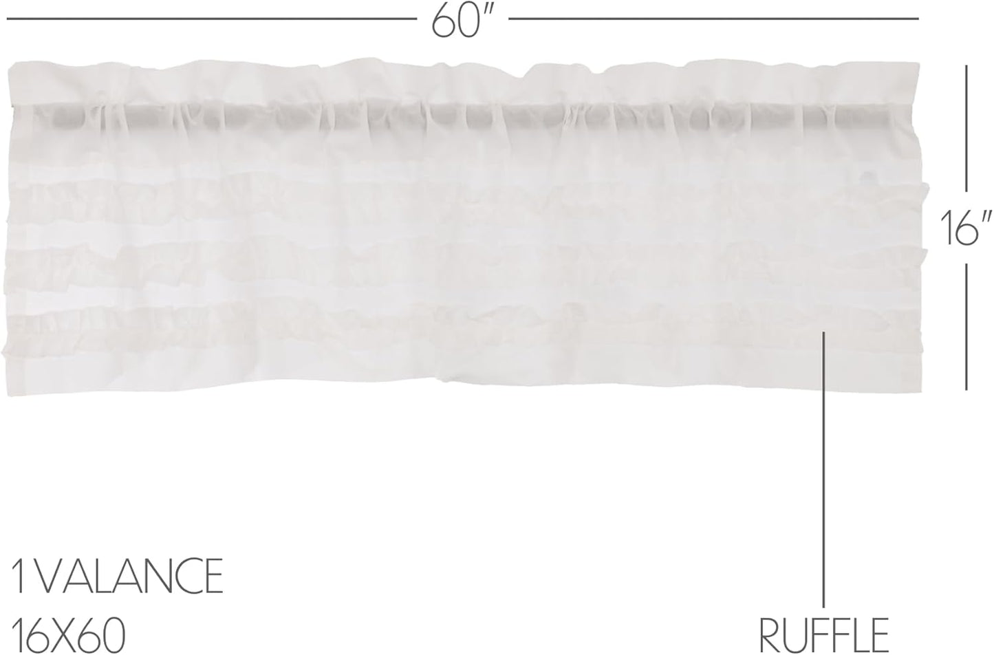 VHC Brands Farmhouse 16"x60" Valance, White Rod Pocket Kitchen Window Curtains