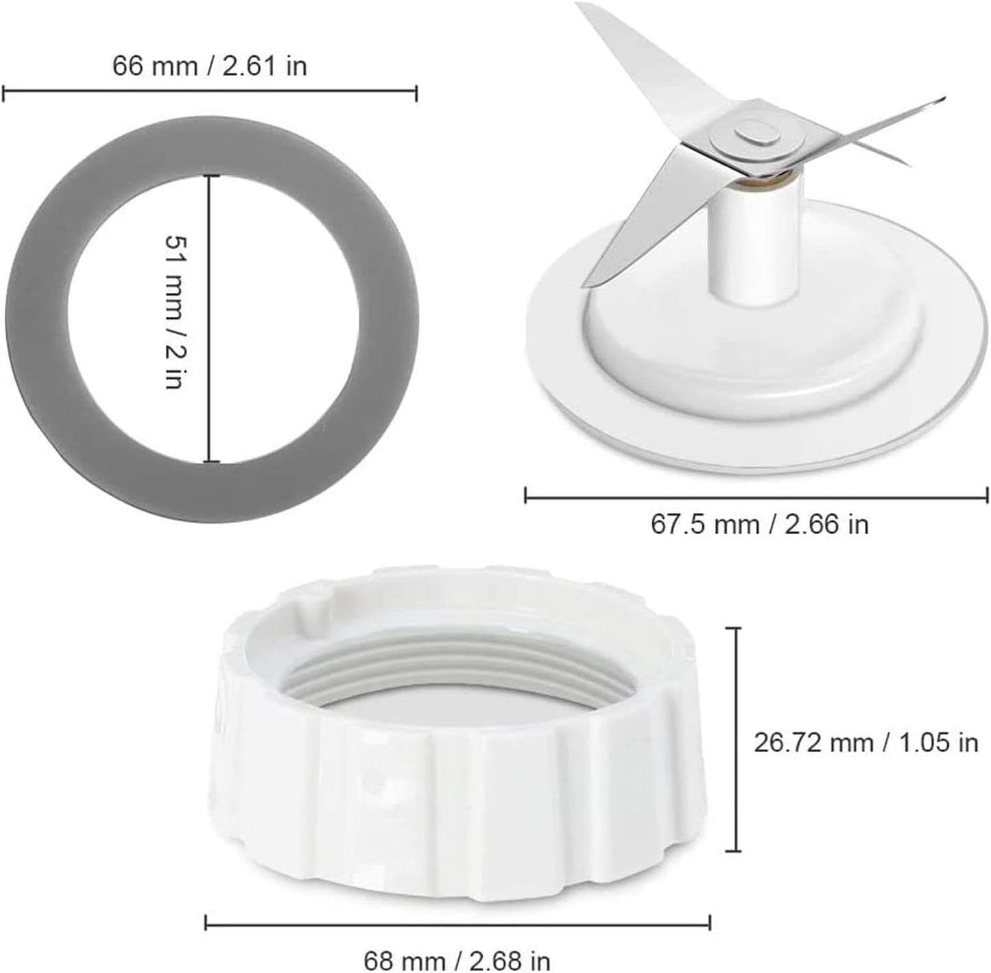 Blade Replacement Parts for Hamilton Beach Blender - Includes Jar Base Cap and 2 O-Ring Seal Gaskets