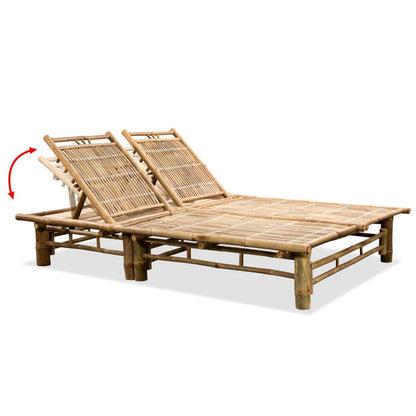 HFUDPOF 2-Person Sun Lounger for Pool Area and Patio with Adjustable Backrest Solid Bamboo for Outdoor Relaxation and Comfortable Lounging