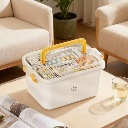 Plastic Medicine Storage Organizer - Multipurpose First Aid Box with Removable Tray | Large Size for Home, Office & Travel