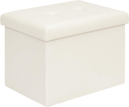 16.5"x12.6"x12.6" B FSOBEIIALEO Folding Storage Ottoman, Faux Leather Footrest Seat Coffee Table Toy Chest Kids, White