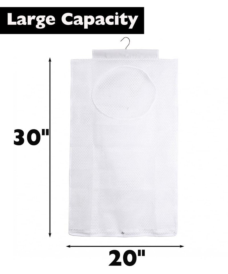 ALYER Breathable Mesh Laundry Hamper,Foldable Hanging Closet Storage Basket,Portable Space Saving Dirty Clothes Bag (White)