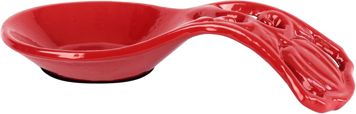 Sturdy Cast Iron Spoon Rest Holder for Stove Top, Unbreakable Kitchen Countertop Ladle Holder, Pumpkin Red