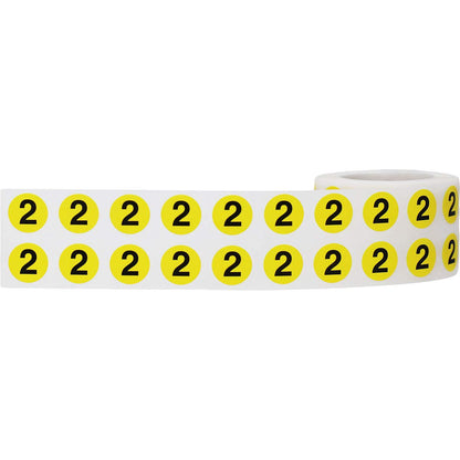 Yellow Circle Number 2 Stickers 0.50 Inch Round 1000 Labels on a Roll