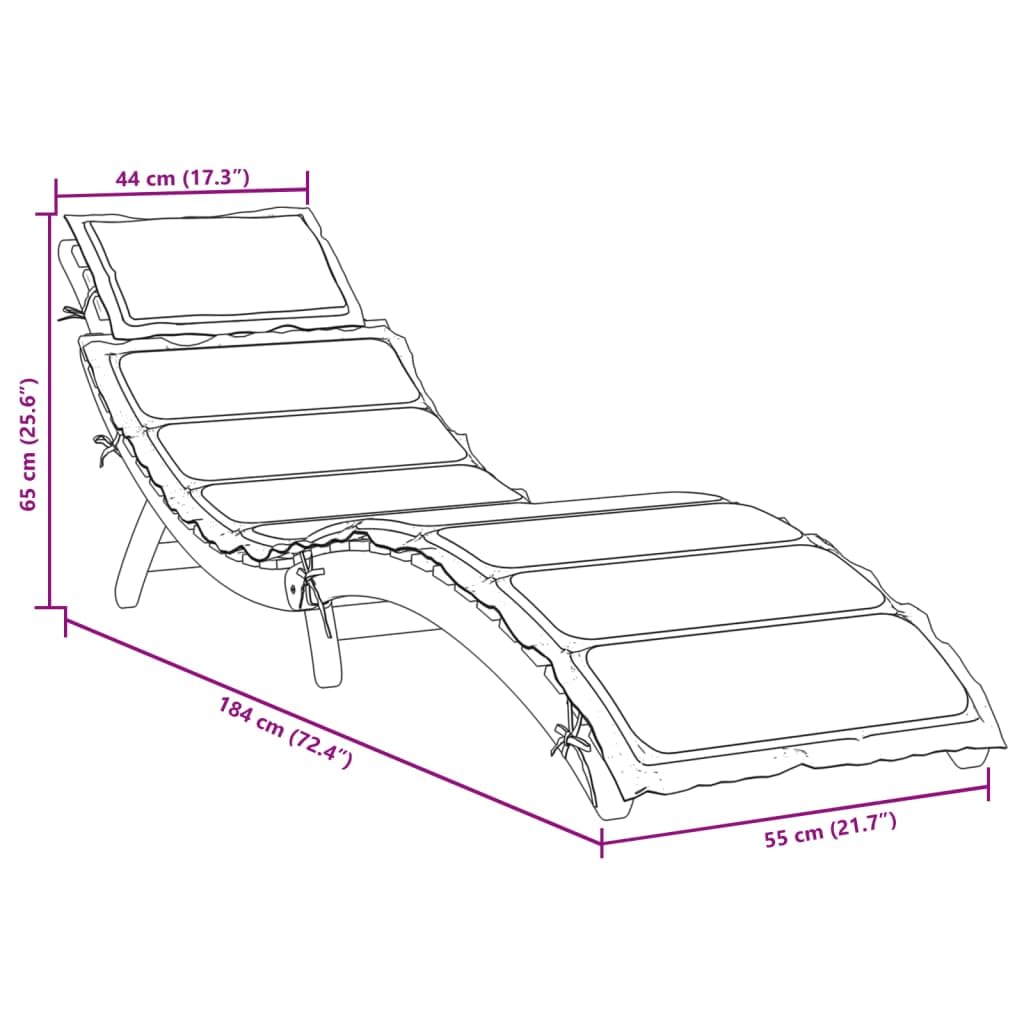 Yisssmeng Solid Acacia Wood Sun Lounger with Thick Padded Beige Cushion, Foldable Outdoor Patio Lounge Chair for Poolside Garden and Balcony, Slatted Design Wood Chaise Daybed