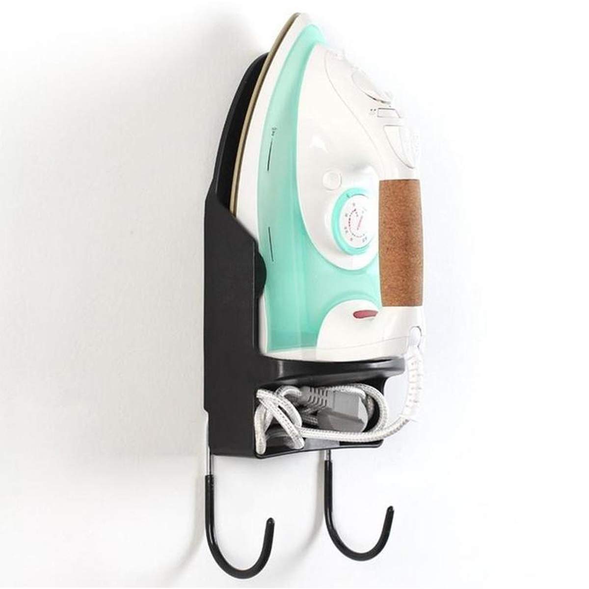 Ironing Board Hanger Wall Mount Electric Iron Holder Household Bathroom Shelf Holder Rack Electric Iron Holder - for Max 5.2 inch Width(Black)