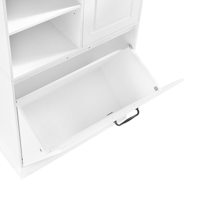 68" Tall Bathroom Storage Cabinet with Two Doors and Tilt-Out Laundry Hamper for Home Display Organizer, Adjustable Shelf, White