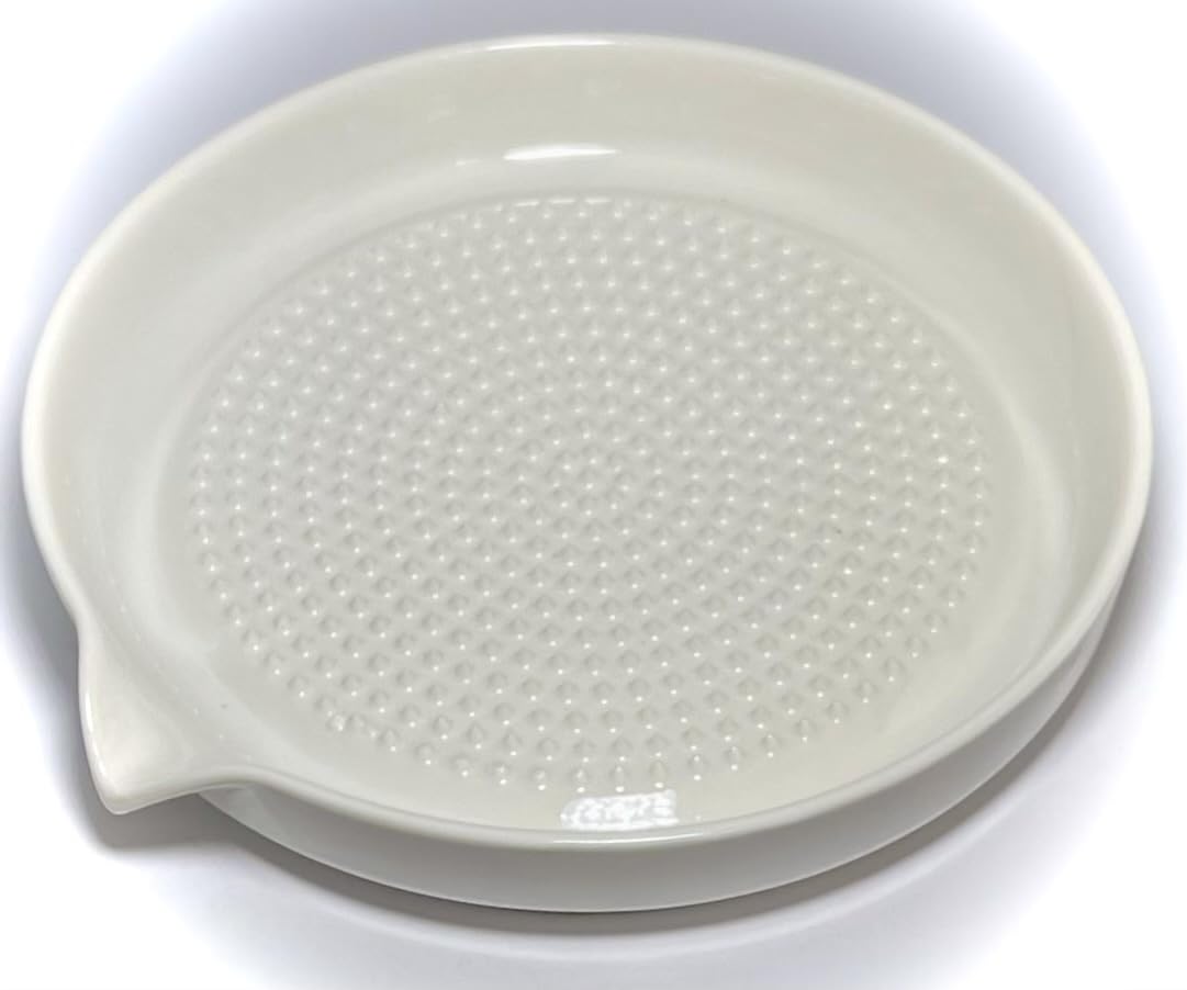 BonCera, Premium Ceramic Garlic Grater Plate 3-Piece Set - White Modern Design and Style - For Garlic, Ginger, Chocolate, and more! - Comes with 6.5" Plate, Peeler, and Brush