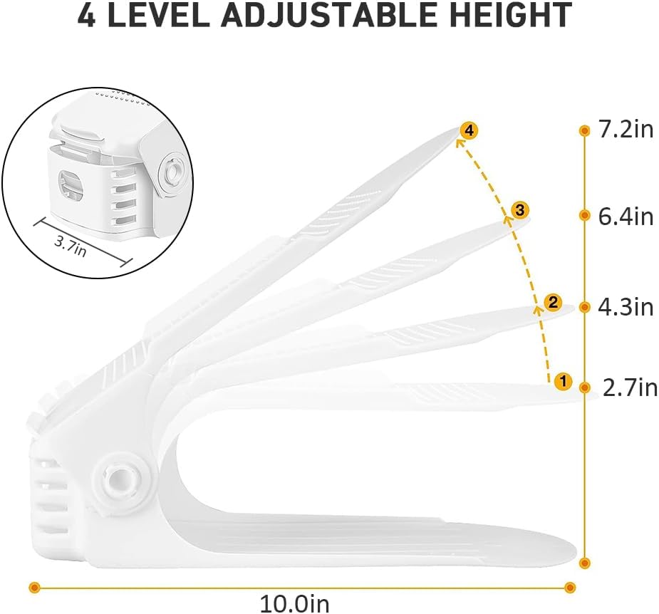20 Pack 50% 4 Shoe Slots Organizer - Shoe Stackers, Space Savers, Levels Adjustable Rack, White