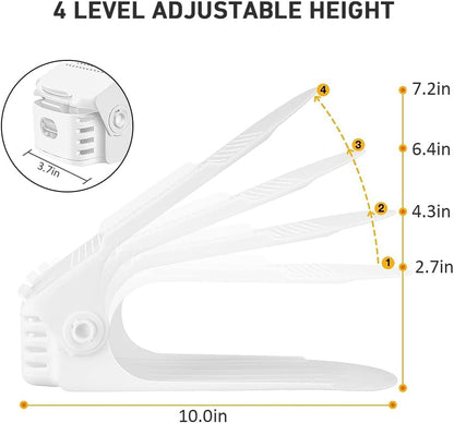 20 Pack 50% 4 Shoe Slots Organizer - Shoe Stackers, Space Savers, Levels Adjustable Rack, White