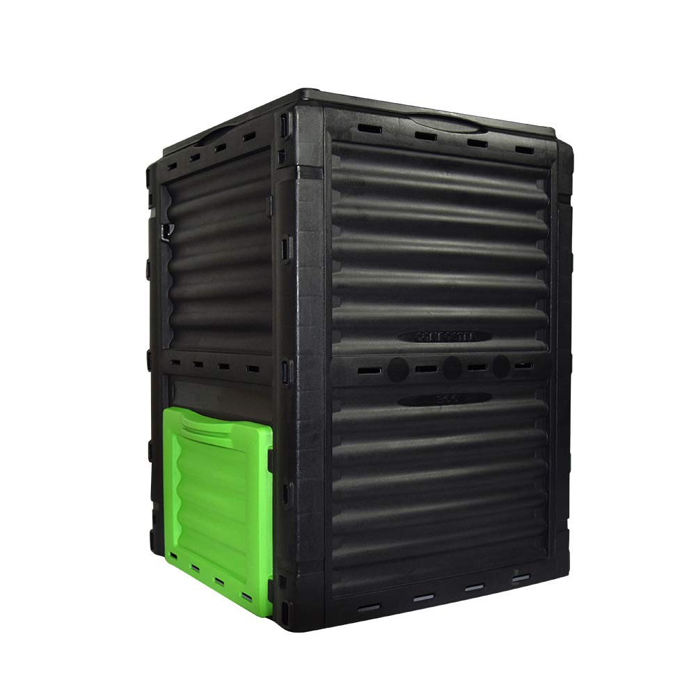 EJWOX 80 Gallon (300L) Large Capacity Static Compost Bin - Forest Green Outdoor Waste Composter with Easy-Access Hatch, Efficient Aeration System for Fast Organic Fertilizer, Sturdy Design