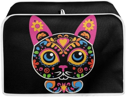 Toaster Cover for 4 Slice Sugar Skull Cat Black, Washable Protective Cover with Hang Loop (16x16") 2PCS