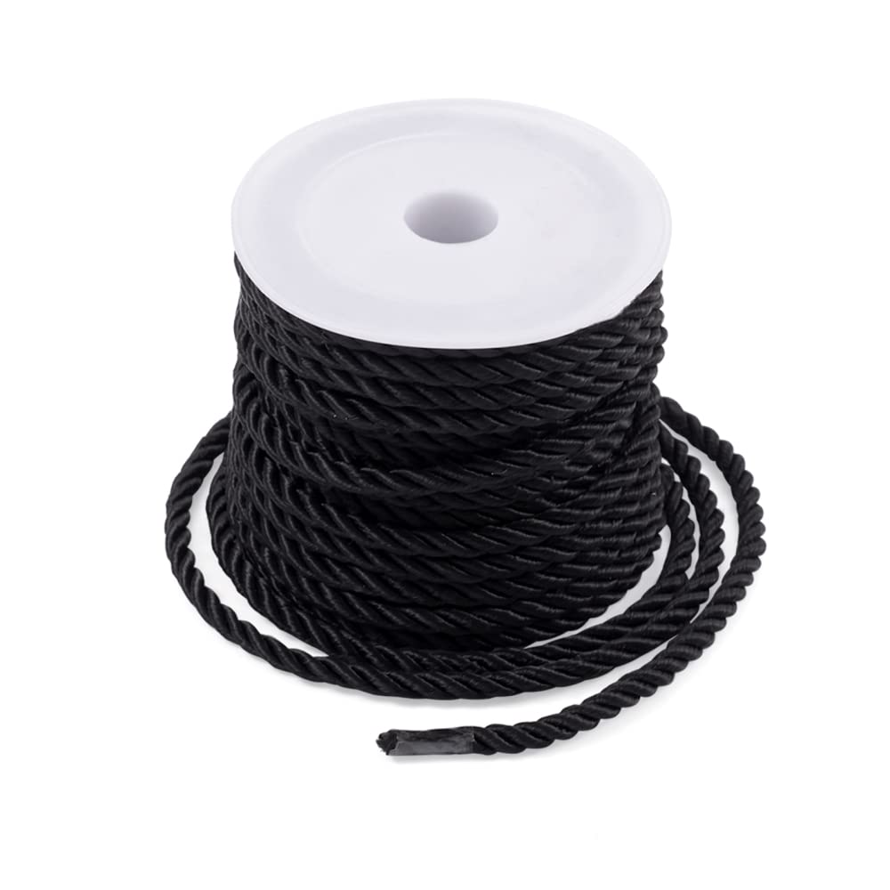 Craftdady 5 Rolls Twisted Cord Trim Rope 3mm Polyester Braided Satin Twine Cord Thread String for DIY Jewelry Craft Home Decoration, About 5.4 Yards/Roll