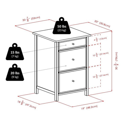 Pemberly Row 3-Drawer Transitional Wooden File Cabinet, Composite Wood, White Finish, 30.7" H x 20.8" W x 20.2" D, Storage for Legal and Letter Files, Home or Office Use