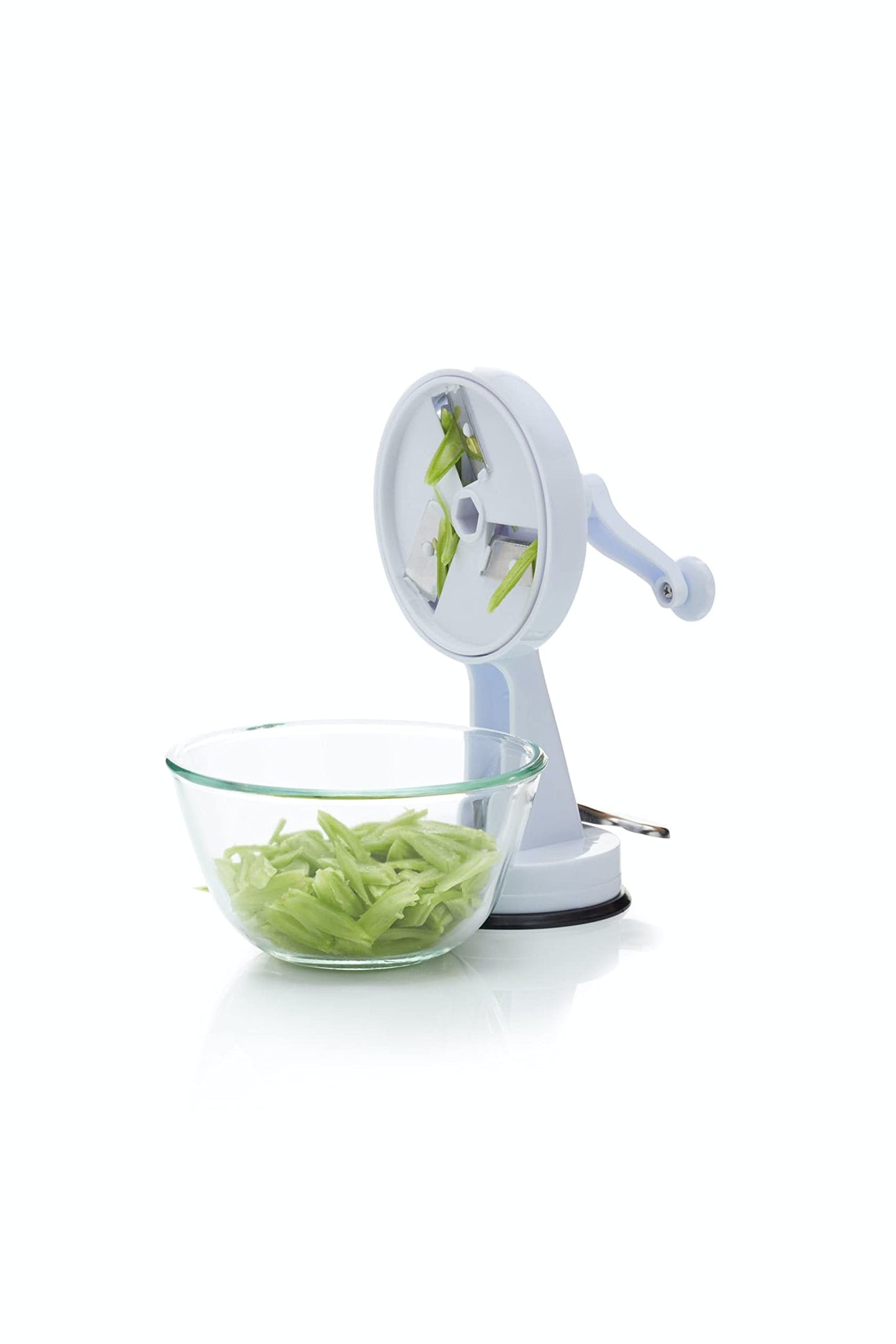 KitchenCraft Rotary Runner Bean Slicer 23cm with Suction Pad in Gift Box, Stainless Steel & plastic, White/Black