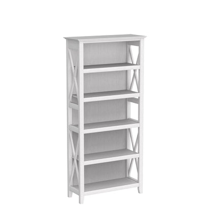 Bush Home Key West 5 Shelf Bookcase - Set of 2 | Tall Bookshelves in Pure White Oak | Sturdy Display Shelves for Library, Living Room, and Home Office