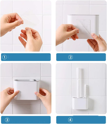 Toilet Brush and Holder, Double Brush Combination with Silicone Toilet Bowl Brush, Flat Flexible Bristles for Deep