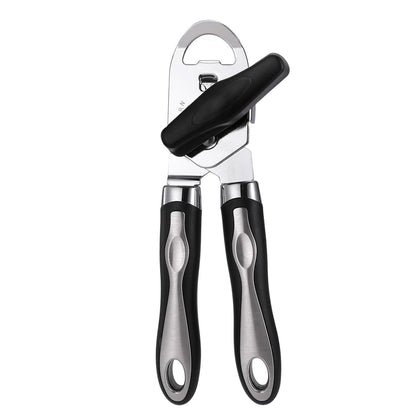 Manual Can Opener, Effortless Operation, Remove Lid with Magnet, 3 in 1 Bottle Opener & Milk Powder Opener, Soft Grip Handles, Easy to Turn, Heavy Duty Can Openers for Seniors - Black